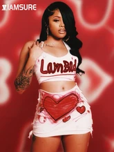 

IAMSURE Sexy Sweet Printed Dress Set Women Summer 2 Piece Sets Sleeveless Halter Crop Top Hollow Out Mid-Waistedmini Skirts