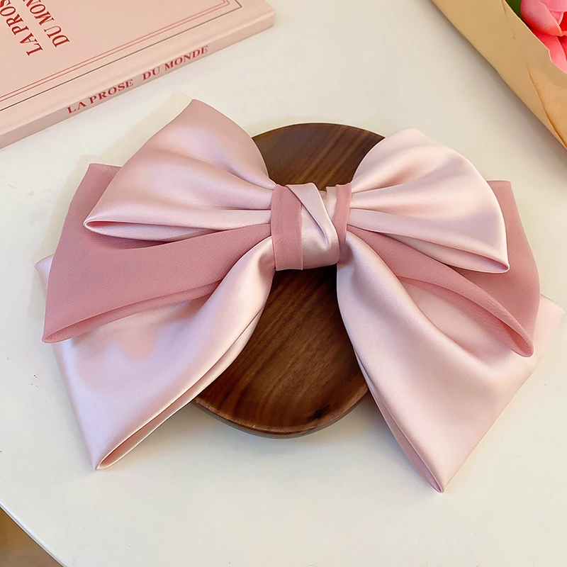 Elegant Sweet Pink Satin Bow Hair Clips