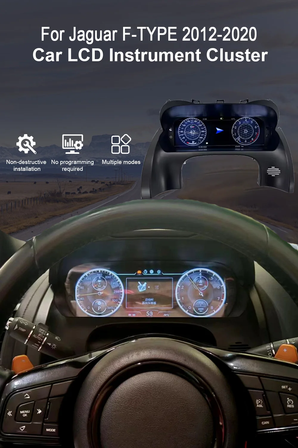 For Jaguar F-TYPE 2013-2020 Carplay LCD Digital Instrument Cluster Speedometer,D