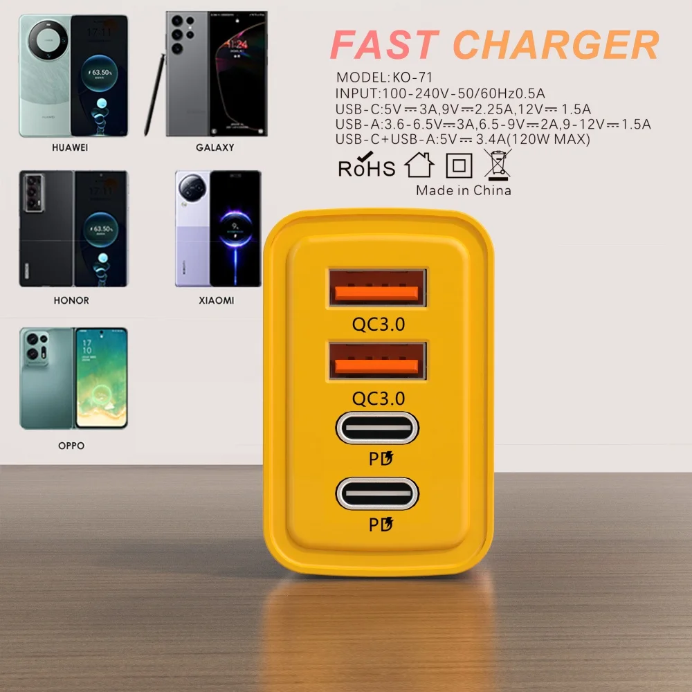 Charger Adapter 120W USB Type C Mobile Phone Quick Charge 3.0 EU/US Plug Wall Chargers 6A Fast Charging Cable For iPhone Samsung