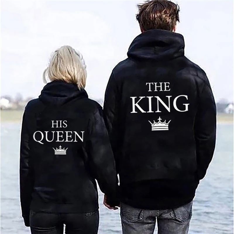 

New Fashion King And Queen Couple Hoodies King And Queen Long Sleeve Pullover Tops Sweatshirts Valentine Day Gifts For Lovers