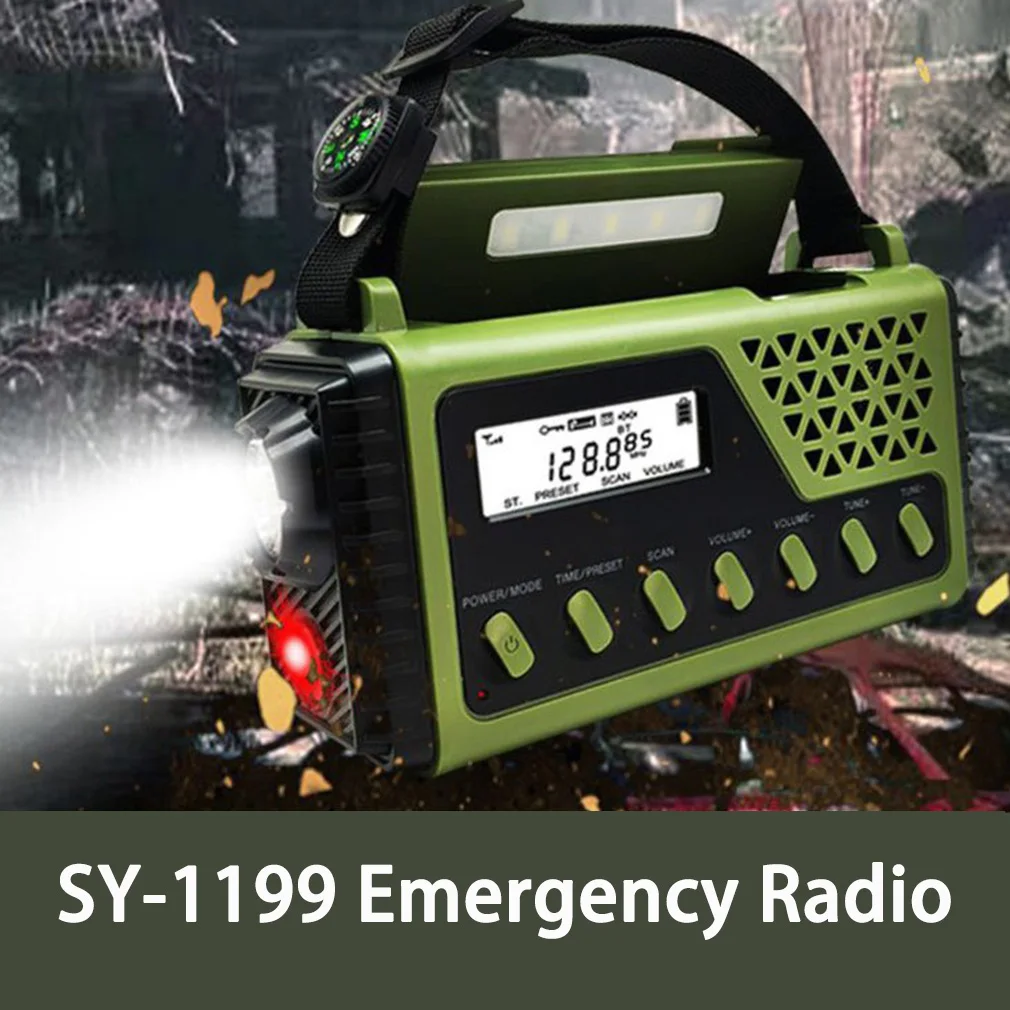 SY-1199 다기능 FM 비상 라디오 휴대용 블루투스 라디오 10000mAh 핸드 크랭크 태양광 AM/FM/SW 라디오 보조 배터리
