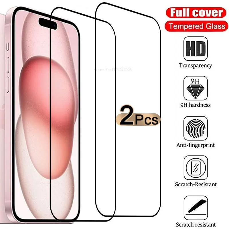 

2Pieces 9H Tempered Glass For iPhone 15 14 Pro Max 13 12 Mini 11 Pro Screen Protectors for iPhone 14 15 Plus Max 7 8 Glass