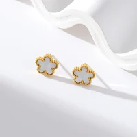 Stainless Steel White Plum Blossom Plant Leaf Flower Set Reversible Necklace Earrings Bracelet Women Clover Jewelry - Image 6