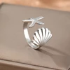 Stainless Steel Ring Light Luxury Premium Sea Life Collection Starfish Shell Ring For Women Jewelry Beach Vacation Accessories 3