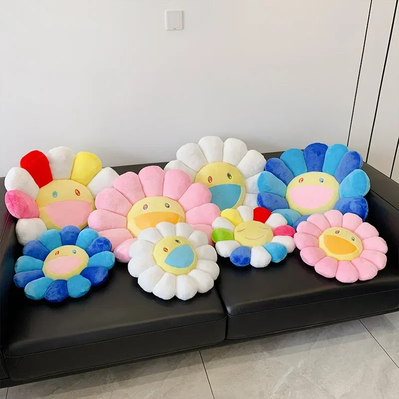 60cm Sunflower Pillow Japan Rainbow Daisy Flower Plush Toy Baby Kids Floor Play Mat Seat Cushion Sofa Home Car Decor 4