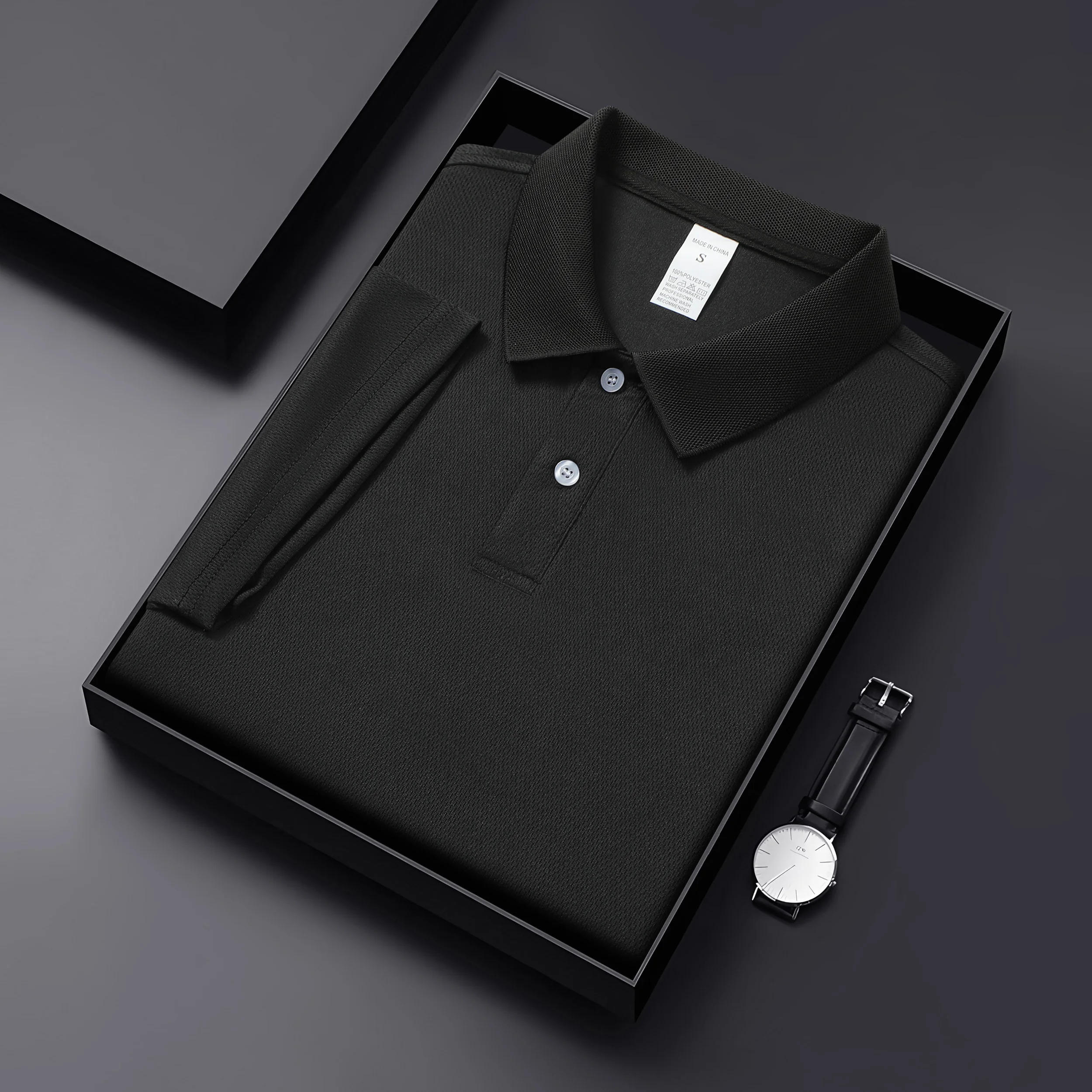 חולצת פולו פוליאסטר 100% חדשה לגברים, ללא תפרים, יוקרתית ומפוארת, בד מגניב לעסקים ולגולף, מתאימה לגוף צר, עם צווארון