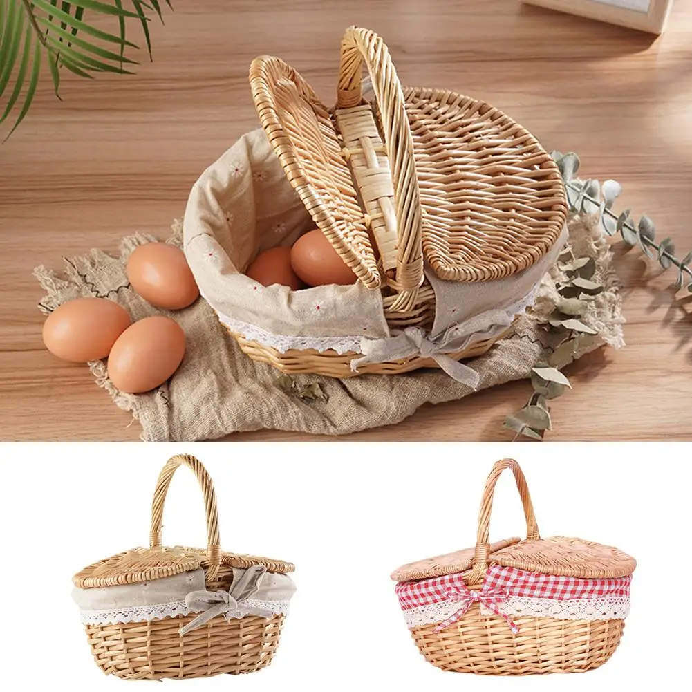 Willow Woven Wicker Picnic Basket With Lids Outdoor Shopping Double-lid Camping Large Capacity Fruit Storage Container Basket 4