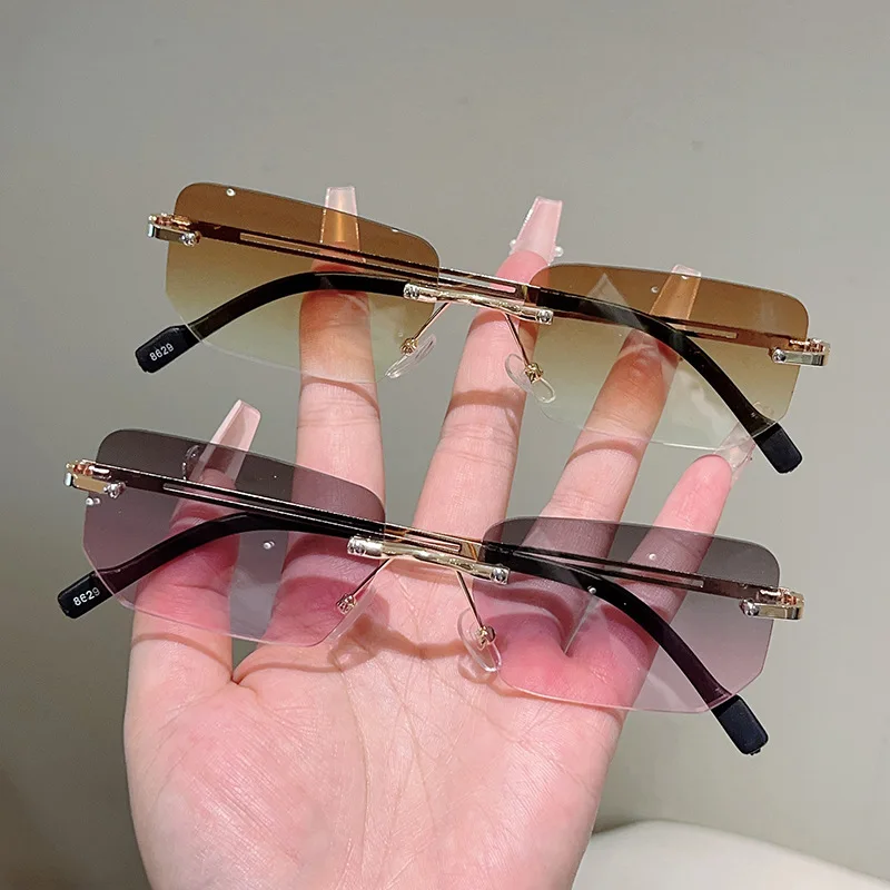 Designer Sunglasses Fashion Rimless Rectangle Sunglasses Metal Frame Sunglasses Anti-Reflective Square Sun Glasses For Driving