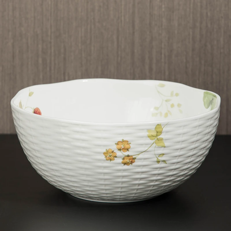 

Japanese Style Autumn Mat Pattern Pastoral Rice Bowl Hotel Dessert Tableware Relief Ceramic Creative Bone China Salad Plate