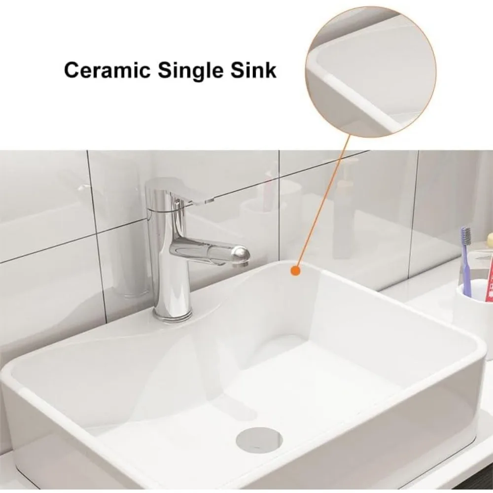 Bathroom Organizers, 31'' Bathroom Vanity Floating Bathroom Sink Cabinet With Ceramic Vessel Sink Black & White Wall Mounted Flo 4