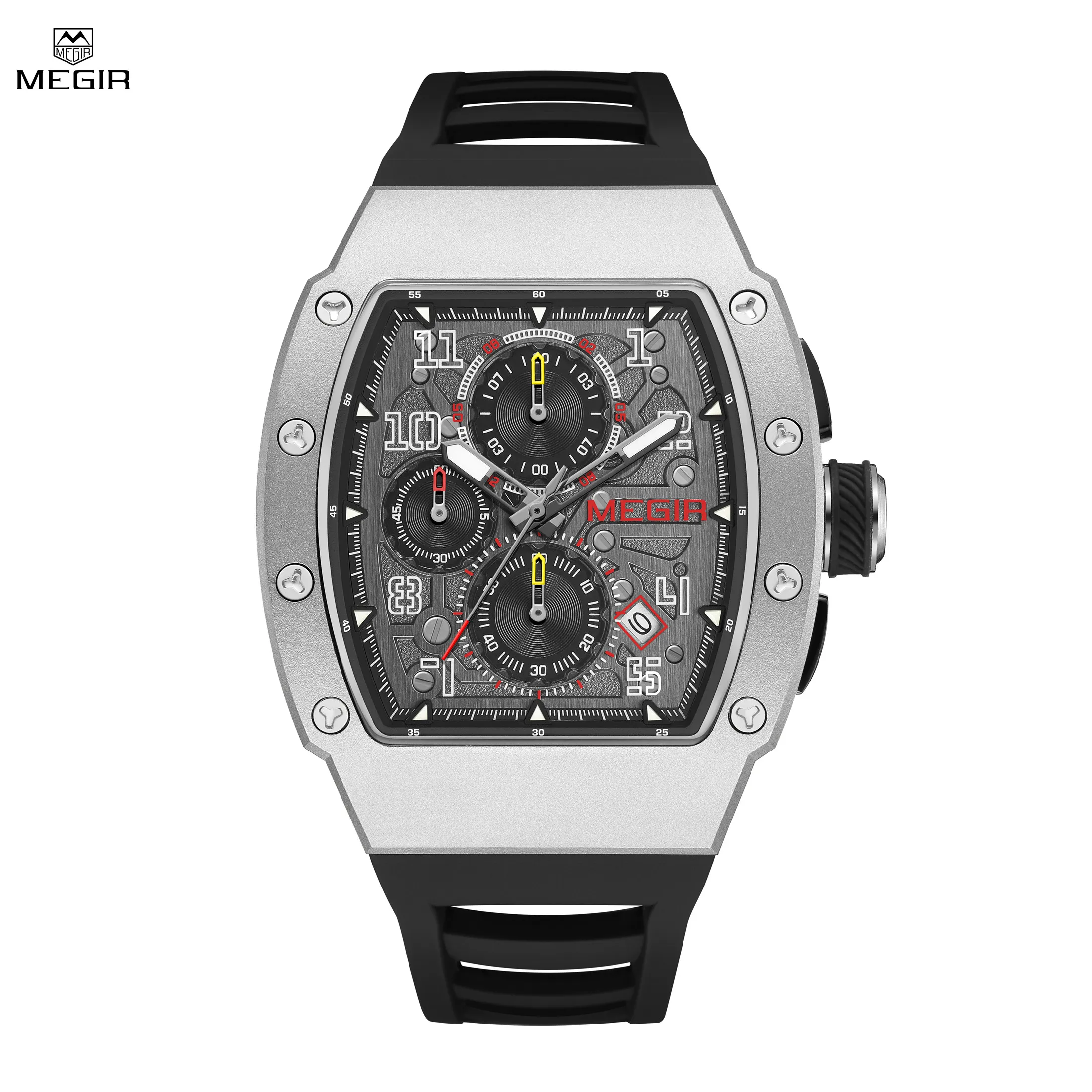 Kuvars Erkekler Lüks Silikon Spor Askeri Bilek Kronograf Su Geçirmez Tarih Saat_voghion.com