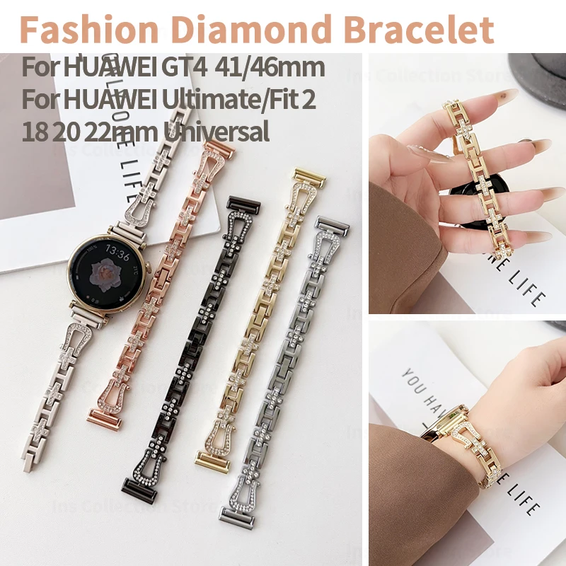 18Mm 20Mm 22Mm Fashion Diamond Bracciale Per Huawei Watch Gt 4 41Mm 46Mm Cinturino In Metallo Da Donna Per Huawei Watch Fit 2 Accessori