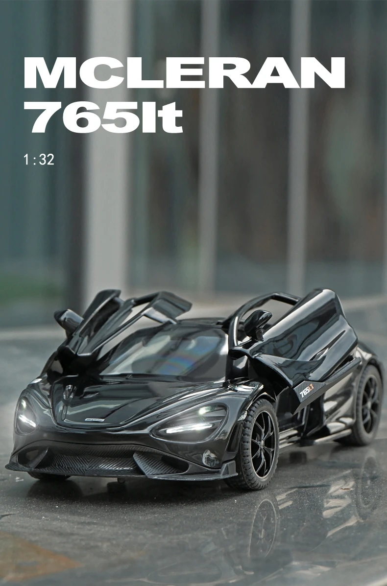 世界限定1200 McLaren 765LTミニカー可動パーツ多い 1:32 McLaren 765LT Sport Car Model Sound Light Kid Diecast