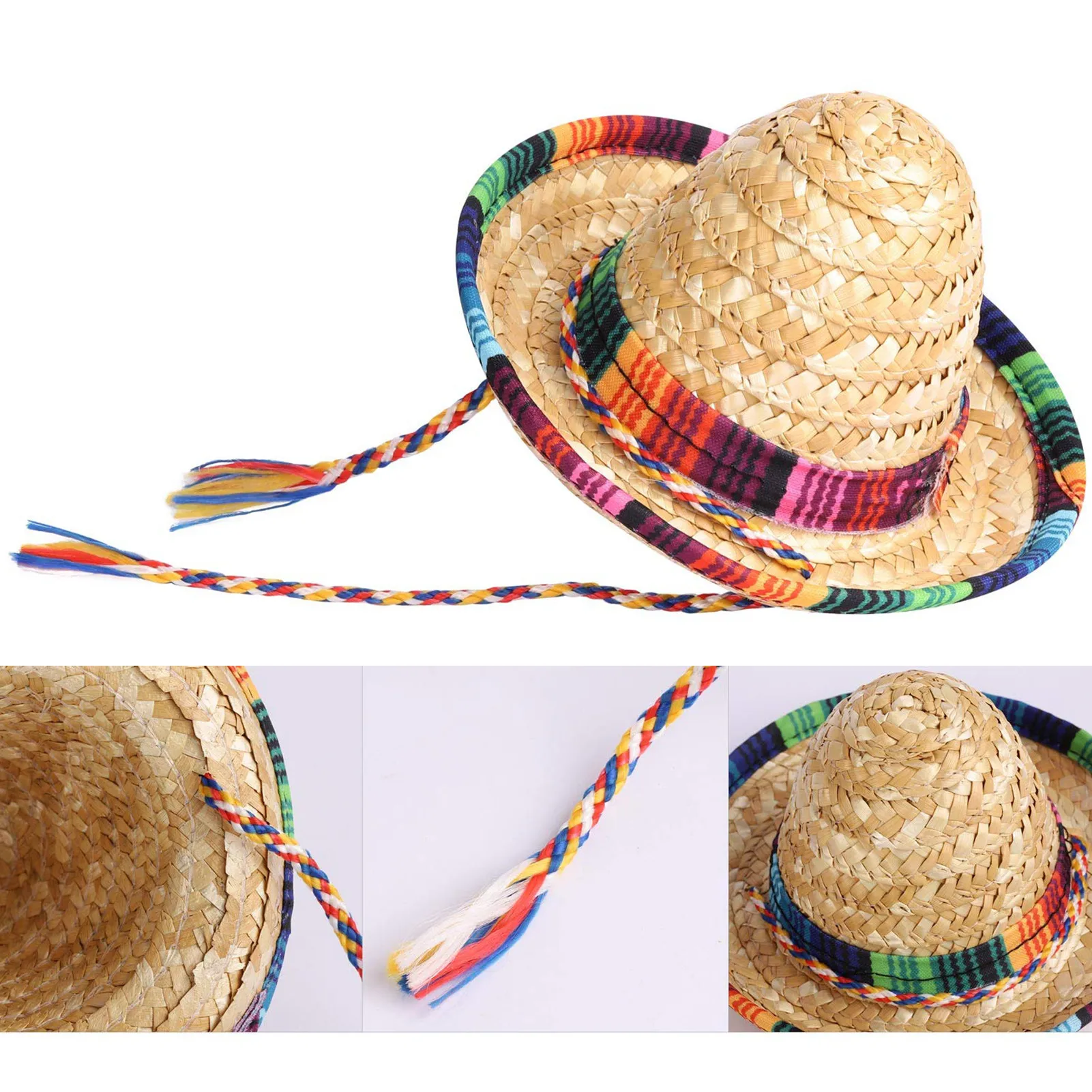 Mexican Straw Hat Pom Pom Sombrero