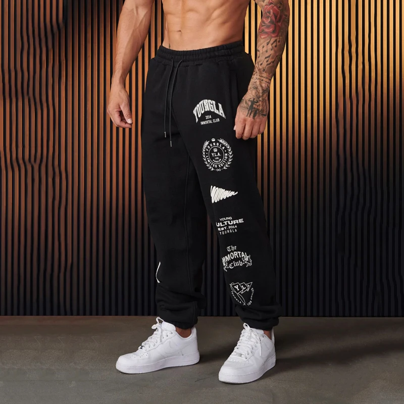 

Fashion Men's Clothing YOUNGLA Gym Sports Fitness Casual Pants Outdoor Jogging Men's Sweatpants Cotton Mid Waist DrawstringPants