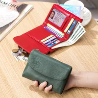 Coin Purse Genuine Cow Leather Short Wallet Trifold for Small Women's  Purses Clutch Cowhide Card Holder Travel Card Wallets - Image 5