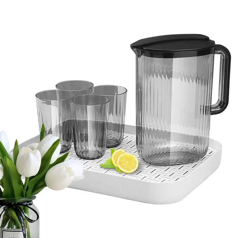 

Ice Tea Pitcher Cold Water Jugs Juice Container Drinking Pitcher Water Cup Set With 4 Cups Large Capacity Clear Juice Jugs For