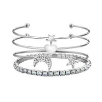 Luxury Fashion Moon Star Heart Charm Claw Chain Open Adjustable Expandable Cuff Wire Bangle Bracelet for Women Gift 4pcs Set - Image 5