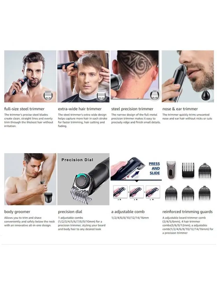 Description Picture 2 of itemAll In One Hair Trimmer For Men Beard Grooming Kit Electric Shaver Body Groomer Hair Clipper Facial Nose Ear Trimmer Washable