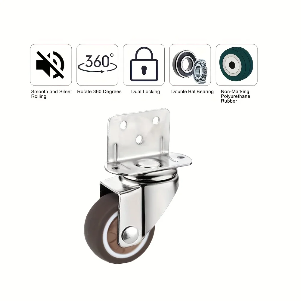 4Pcs inch L-Shaped Side Mount Caster Wheels Small Rubber
