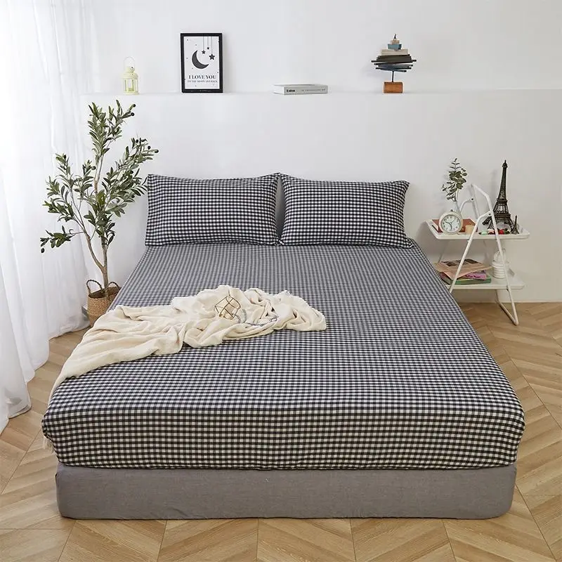 Washed Cotton Bedding Sheets Bedroom Household Plaid Flat Sheet Soft King Queen Full Size Students Dormitory Mattress Cover New 2