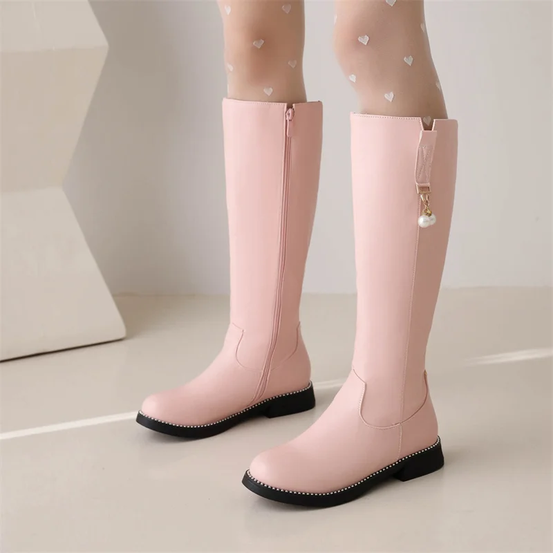 

YQBTDL 2022 Autumn Winter Lolita Style Pink White Black Princess Ankle Boots Zip Pearls Low Heel Wedding New Bride Women Shoes