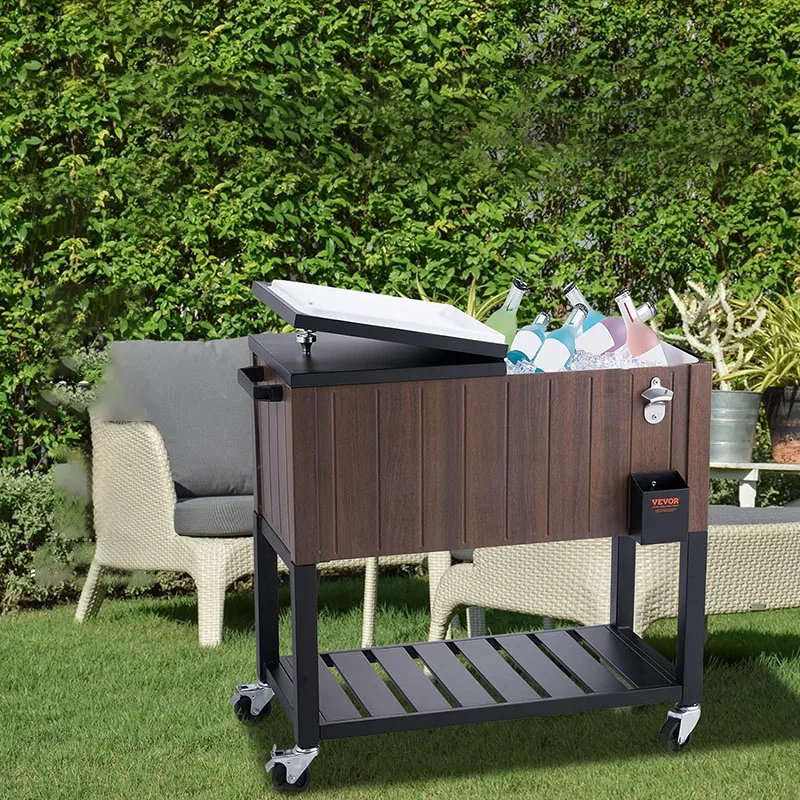 

Kitchen Organizer Rolling Trolley Cart, Portable Bar Drink Cooler, Beverage Cart Bar Stand Up With Wheels, Handles For Patio