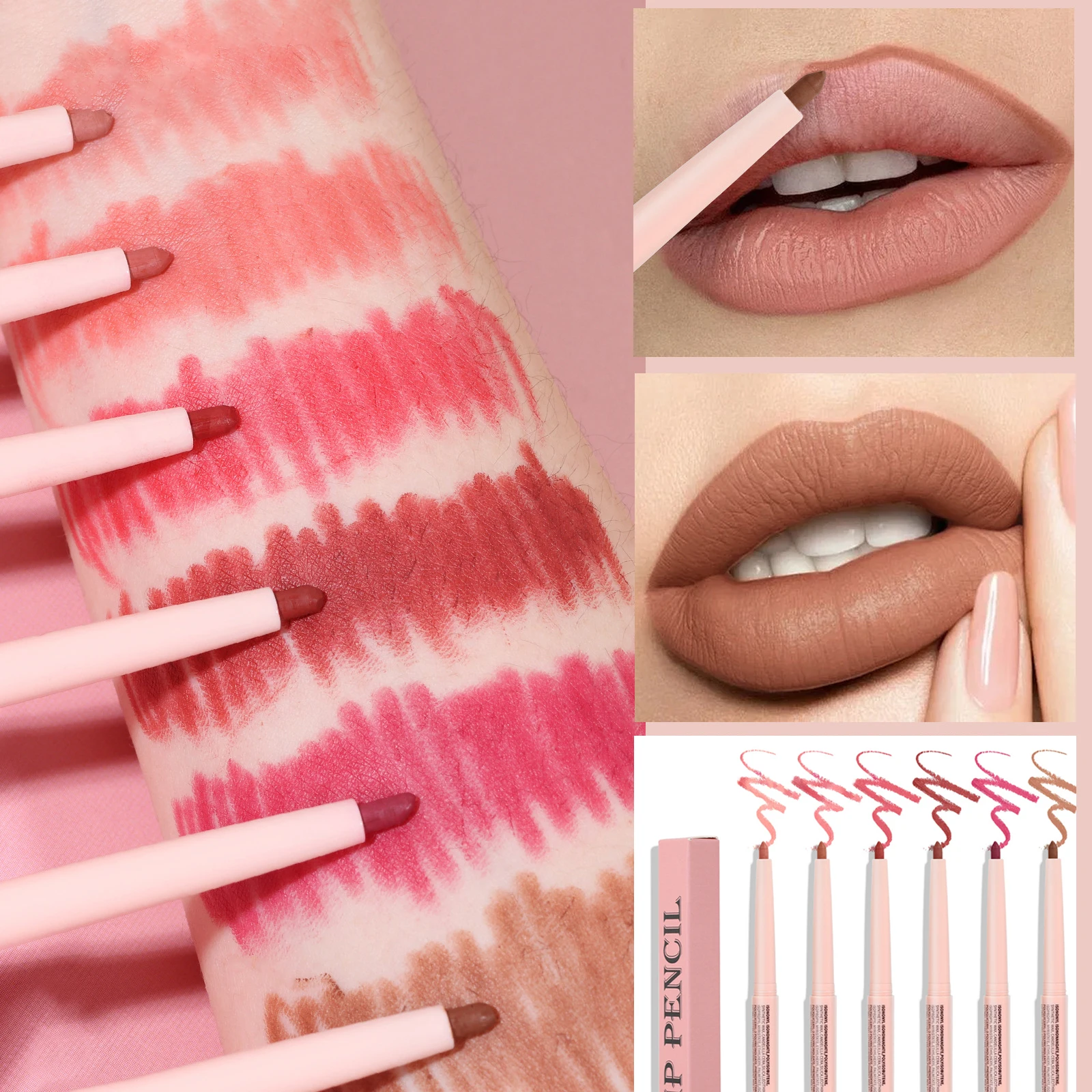 Nude Brown Lip Liner Pencil 6 Color Red Contour Tint Lipstick Pencil Make Up Waterproof Matte Lipsticks Lipliner Pen Cosmetics