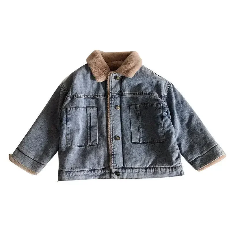 

Autumn Winter Thicken Baby Boys Denim Jacket Plus Cashmere Warm Children Outerwear Fashion Coat 2 3 4 5 6 7 8 Years Kids Clothes