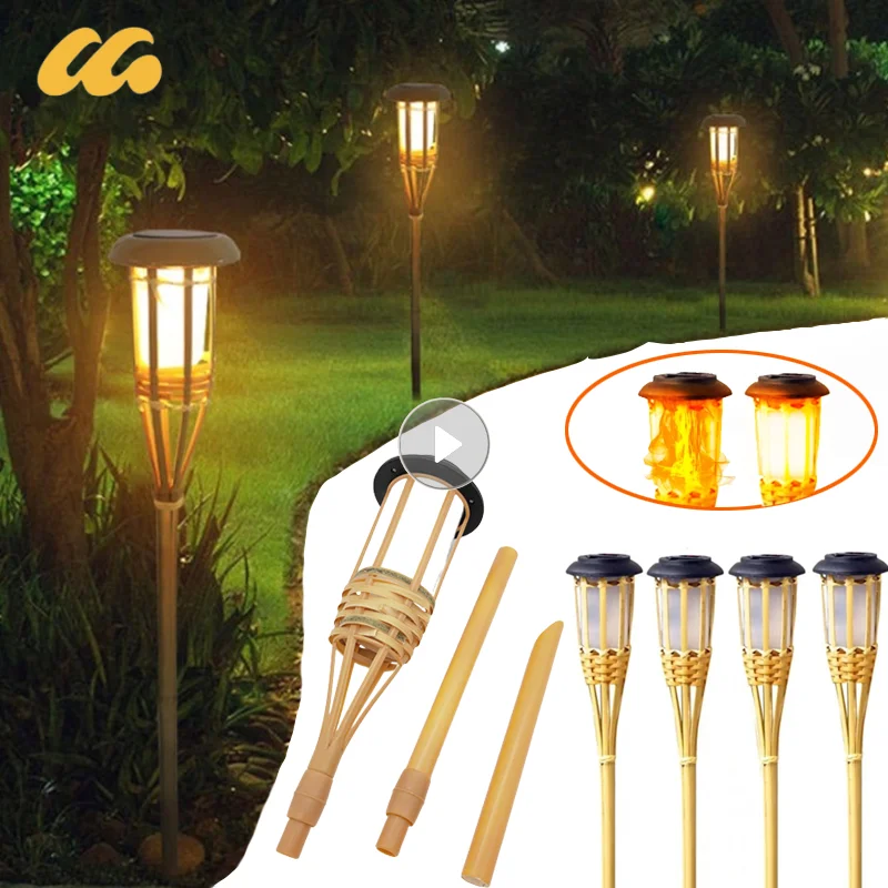 

LED Flame Lawn Lamp Bamboo Solar Garden Lights Decoration For Fence House Pathway Automatic Light Handcraft Outdoor Solar Light