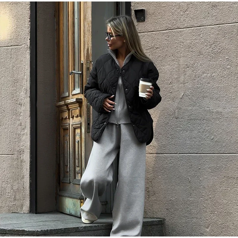 Knitted Pants Sets Women Stand Collar Zipper Cardigan Loose High Waist Pants Suits Autumn Winter New in Matching Outfits