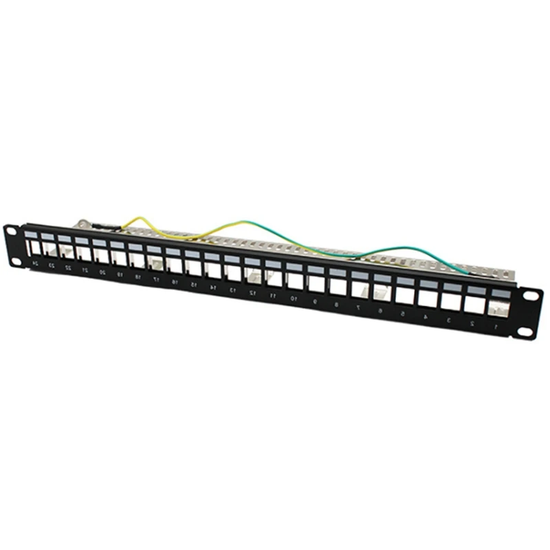 

24 Port RJ45 Blank Patch Panel 1U 19 Inch All-Metal Rack Mount Suitable for Cat5E/Cat6A/Cat7 Keystone Ethernet Cable