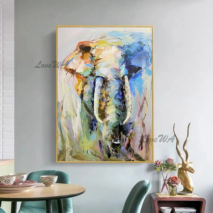 

No Framed Abstract Acrylic Colorful Art Elephant Animal Oil Painting Home Designs Decorations Modern Living Room Picture