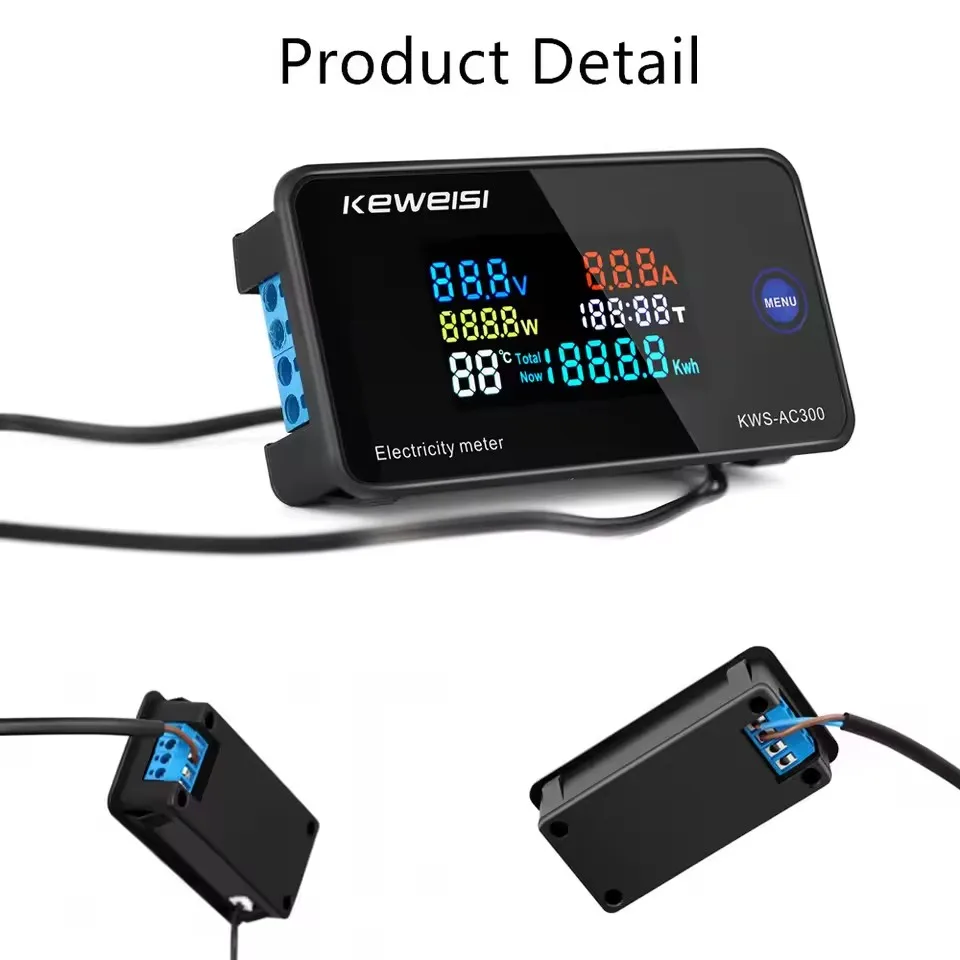 KWS-AC300 Voltmeter Ammeter Power Energy Meter LED Digital AC Wattmeter Electric Meter with Reset Function 0-100A Voltage Meters