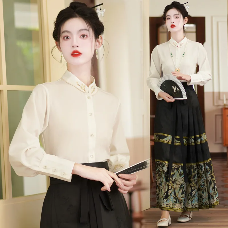 

Chinese Traditional Hanfu Woman Horse Face Skirt Hanfu Chinese Ming Dynasty Women's Vintage Pleats Skirt Oriental Dress