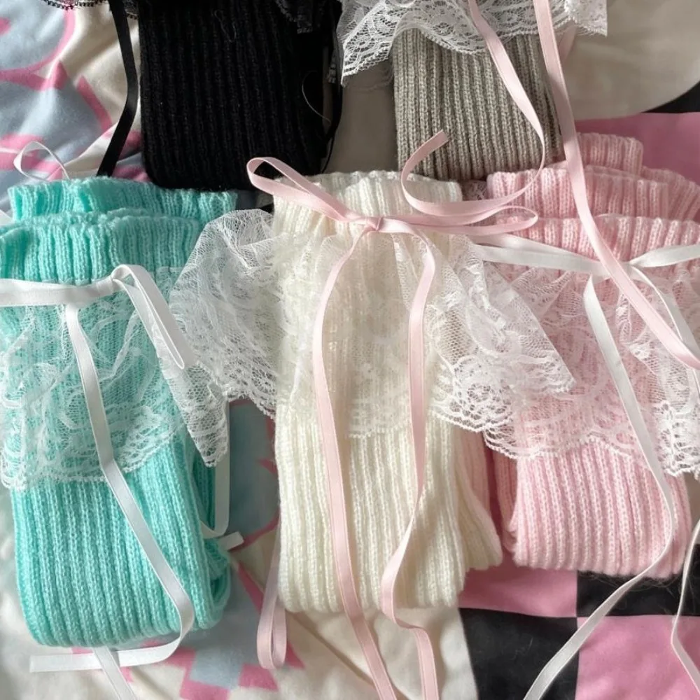 Description Picture 6 of itemWoman Leg Warmers Autumn And Winter Ribbon Lolita Black Knee Warmers Long Socks JK Knitted Girl White Leg Warmers