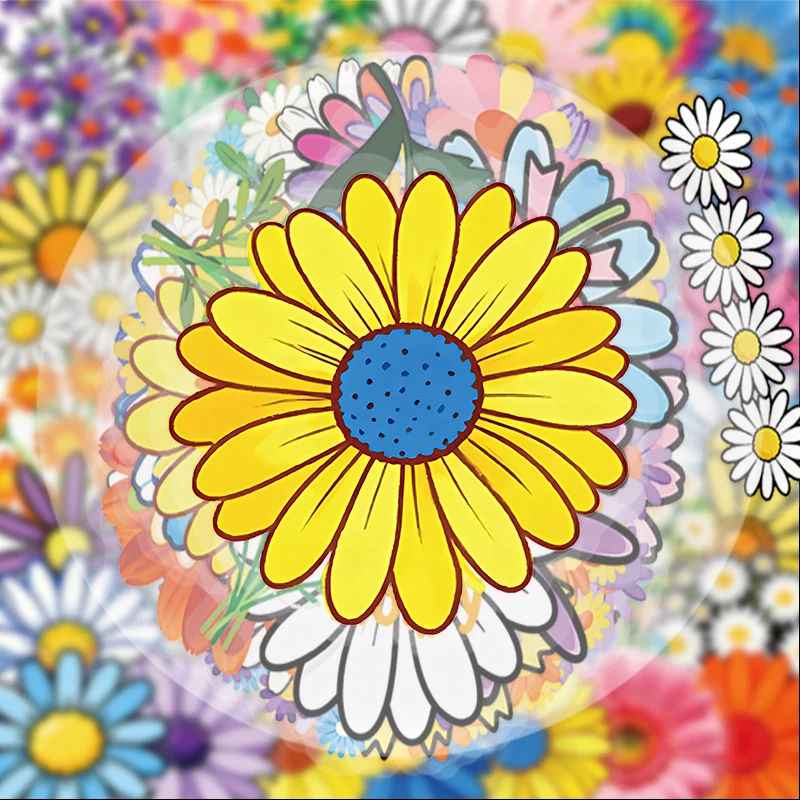 56개의 투명한 데이지 꽃 스티커, 물병, 노트북, 휴대폰 장식, 여행 가방, 스케..