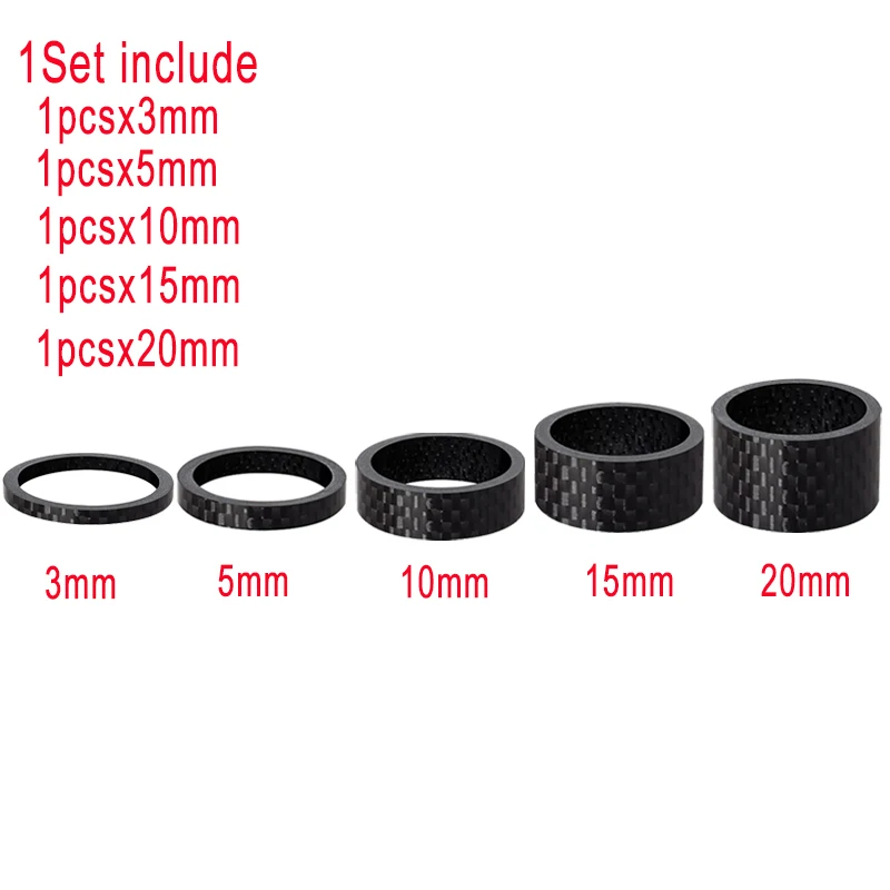 Set Di 7 Distanziali In Carbonio Per Forcella Bici - Spessori 3/5/8/10/15/20/30 Mm, Lucido/opaco, Per MTB, BMX, Bici Da Strada