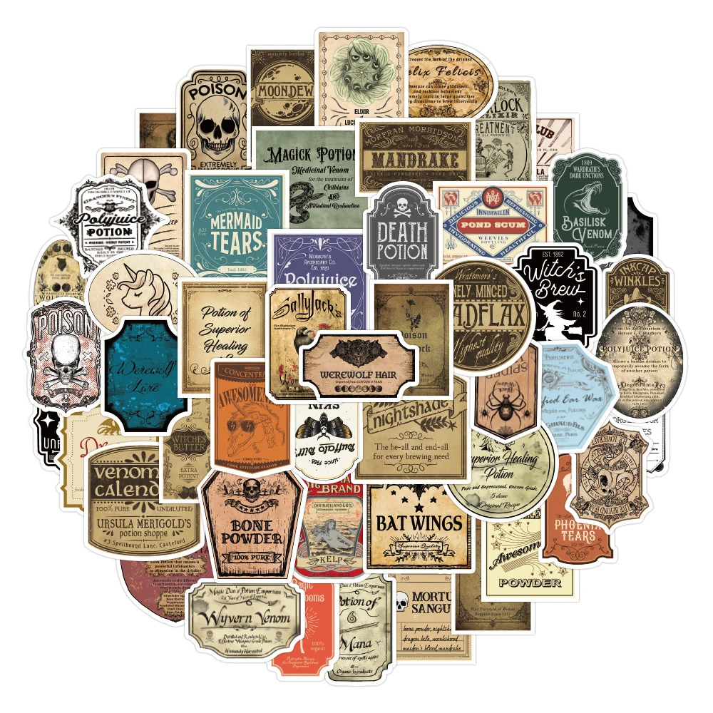 

10/30/50pcs Halloween Retro Horror Gothic Witch Potion Label Graffiti Stickers Laptop Phone Car Skateboard Waterproof Sticker