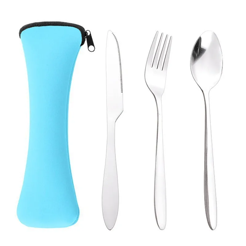 Tableware Stainless Steel Cutlery Set Knife Fork And Spoon Dinnerware Case Travel Camping Accessories 3Pcs cutlery set