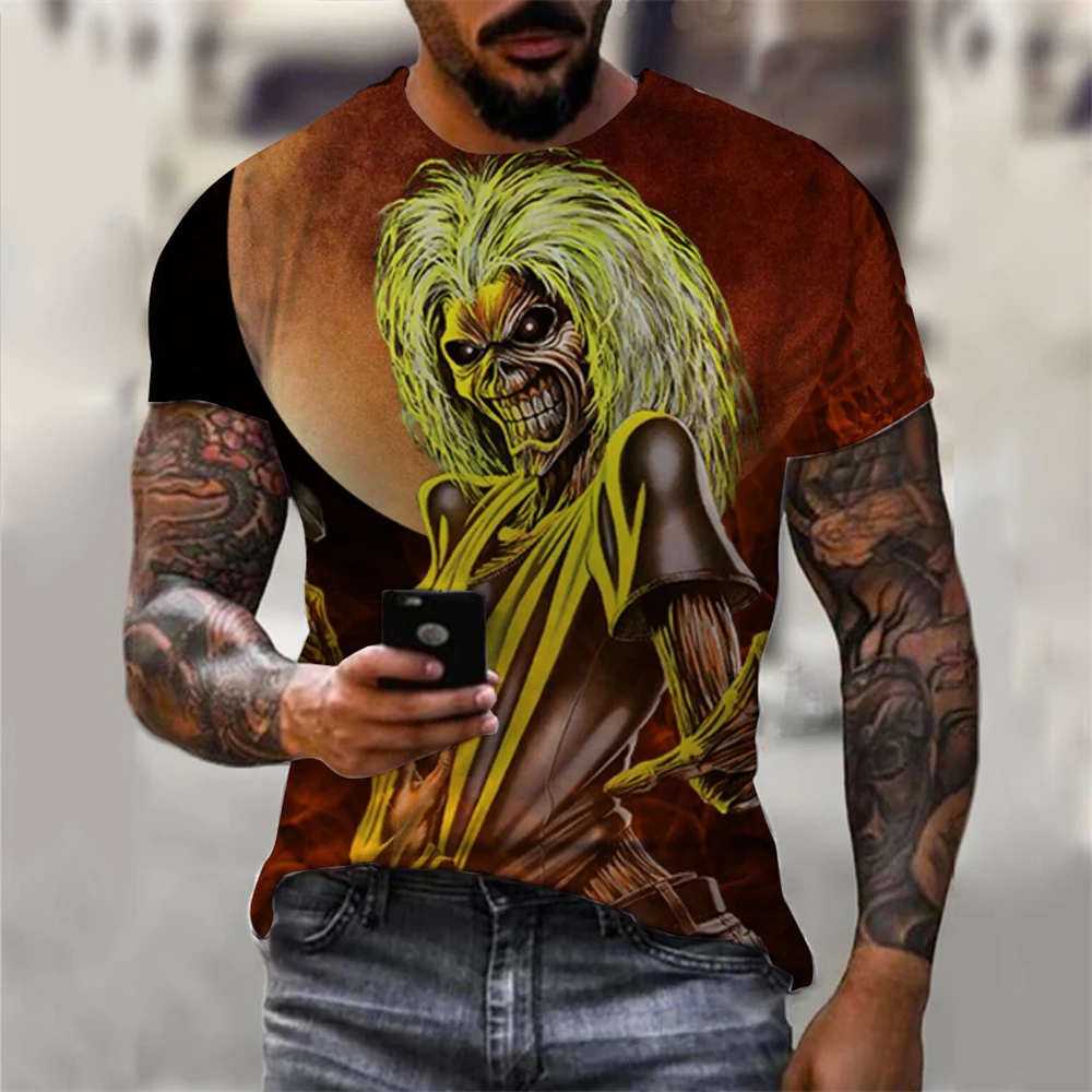 Mens 3D Skull T-Shirt - Black Gothic Short Sleeve Halloween Top