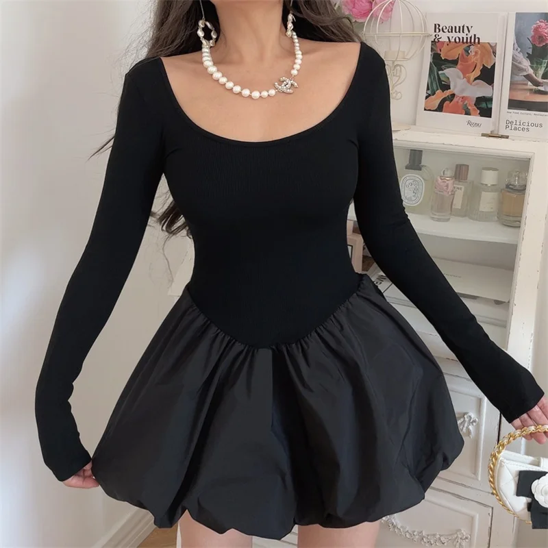 Women Solid Mini Dresses for Women Spicy Girl Party Long Sleeve A-line Classic Bottoming Elastic Autumn Female Clothing New