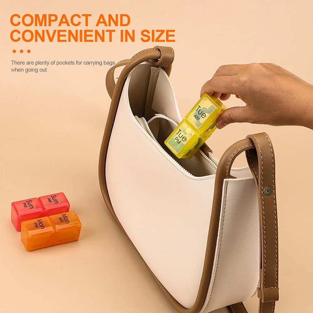Weekly AM/PM Push Button Pill Organizer with 7-Day Storage Compartments