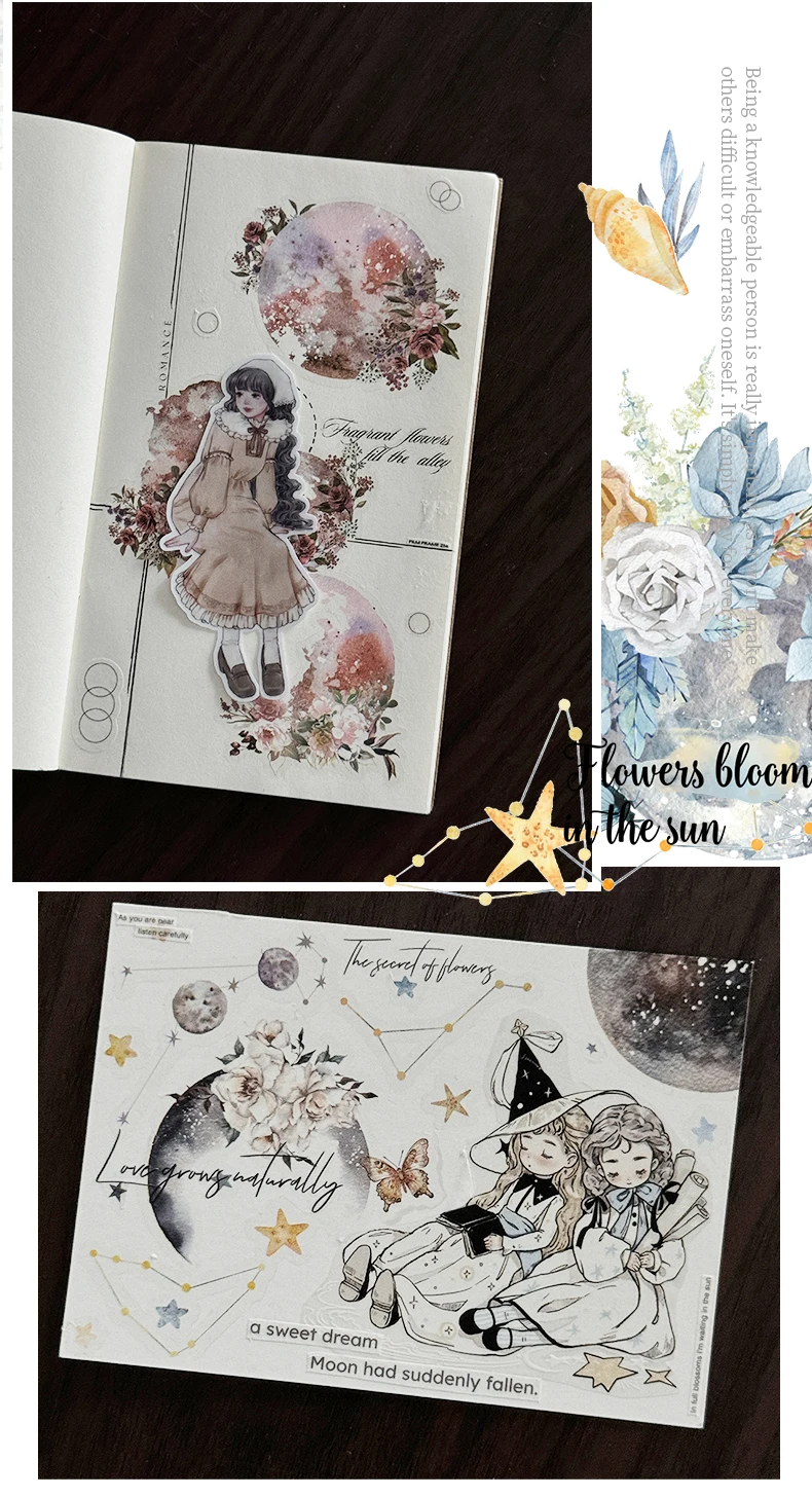 Yoofun kreative Blumen material Collage PVC-Aufkleber der Mond ist heute Abend schön kreative DIY Scrap booking Journal Briefpapier – Detail 15
