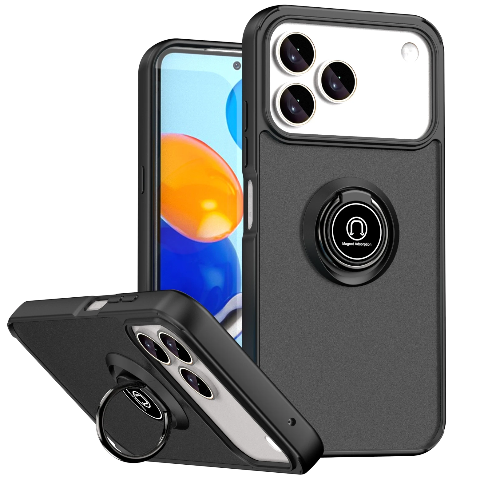 Premium Shockproof Silicone Bumper Case with Metal Ring Holder and Matte Finish
