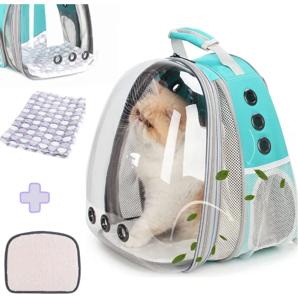 

Lollimeow Bubble Expandable Cat Backpack Pet Travel Carrier for Cats and Dogs (Green-Front Expandable)