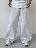Loose, straight-leg gray trousers. Soft, everyday pants. Unisex sweatpants.  All-season cotton streetwear. pants men