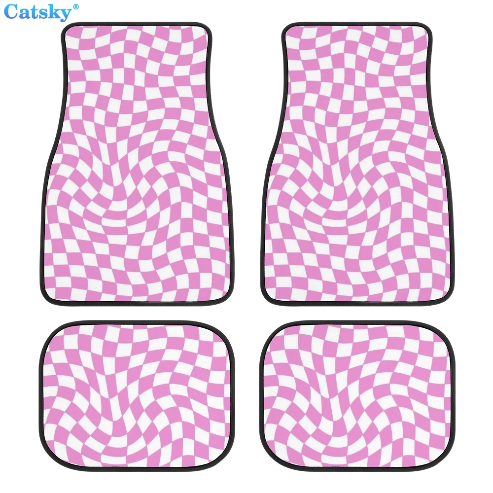Checkerboard Checkered Car Floor Mats Interior Accessories Rubber