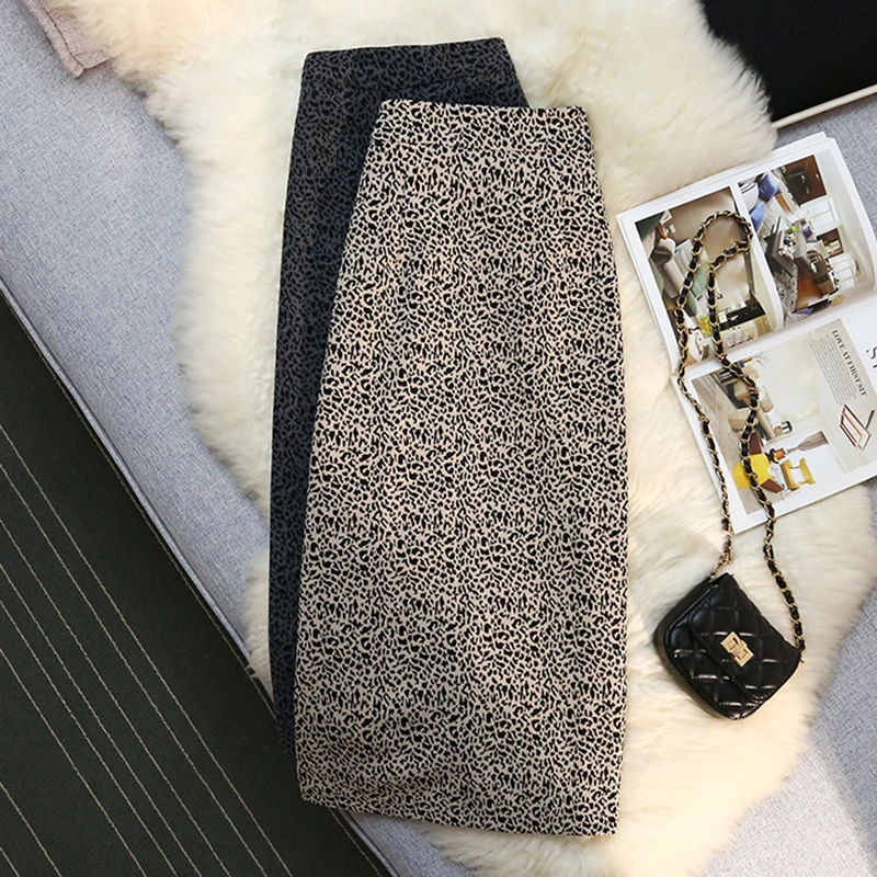 

Grey Beige Cloth Long Leopard Elegant High-Waisted Women'S Spring Autumn Winter Skirts Korean Style Fashion 2022 Harajuku